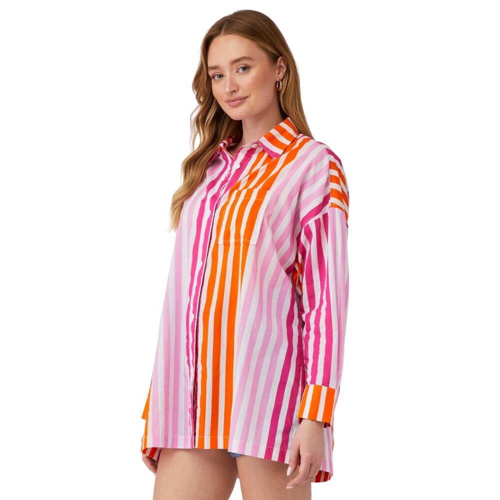 BEACH RIOT Alexa Top Pink/Orange/White Stripe Button-Up – Size S